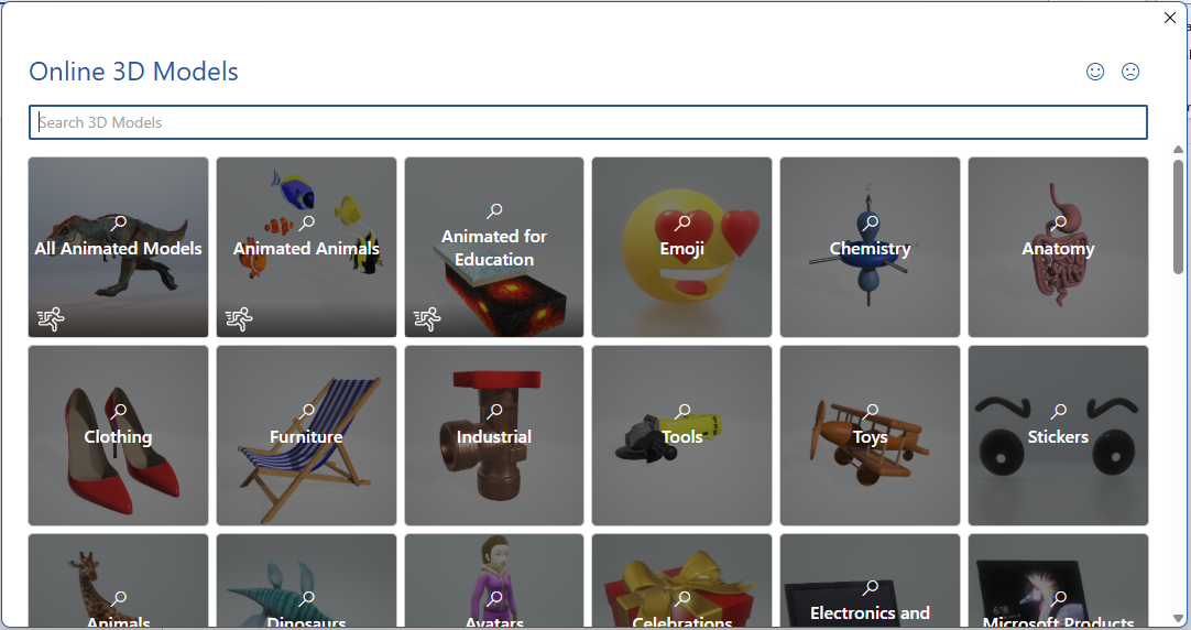 3D models gallery in Word